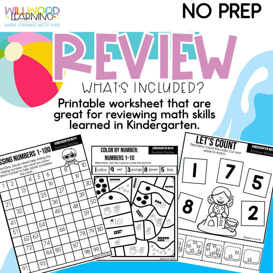 Goodbye Kindergarten | Summer Review Math Pack
